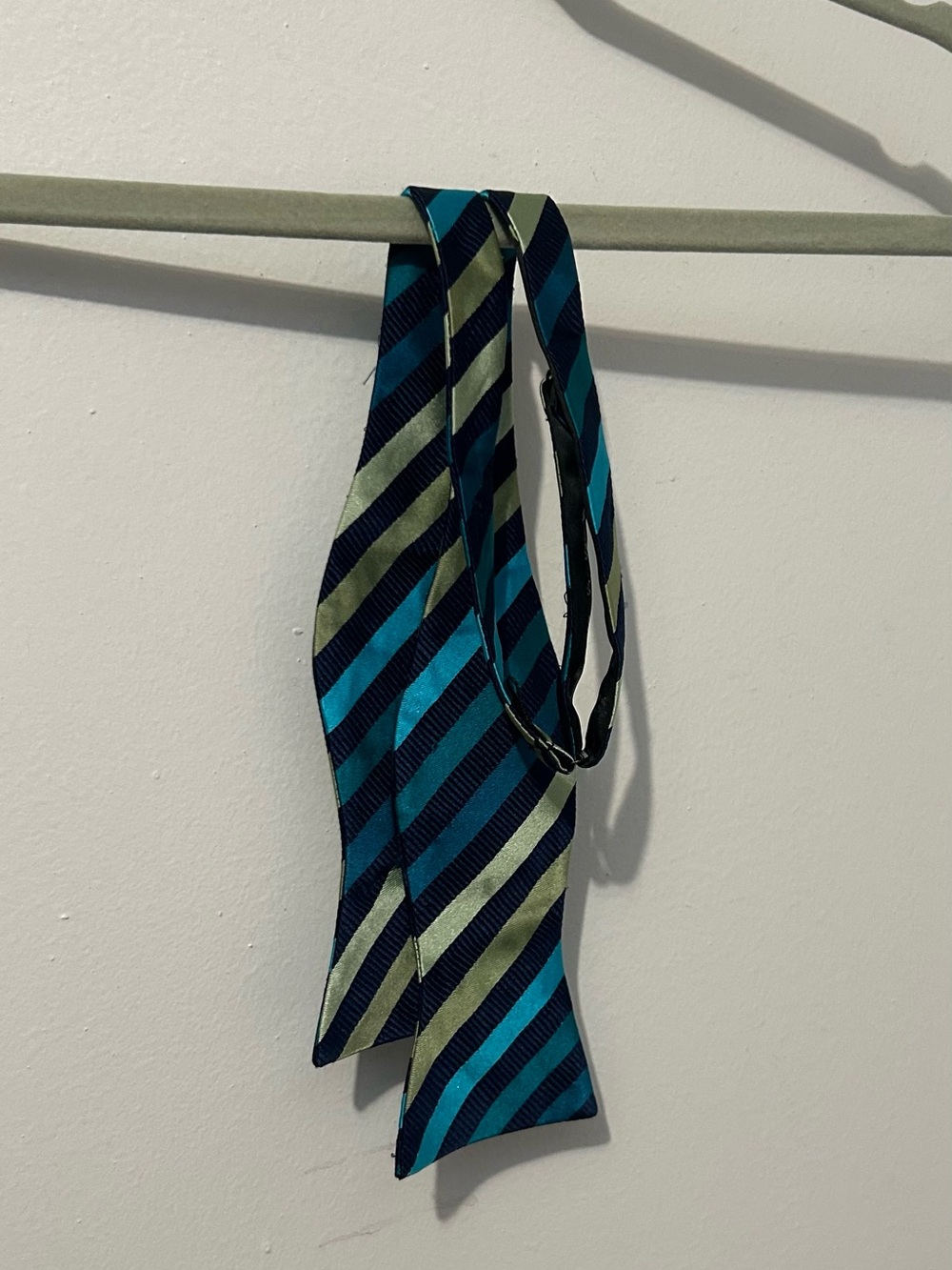 Men's Striped Self-Tie Bow Tie in Teal, Navy & Olive